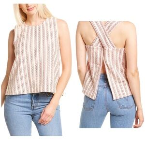 Madewell Chikalicious Tank Boucle Criss-Cross Striped Open Back Flowy Shirt